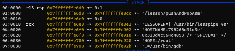 The state of the stack at the start of execution