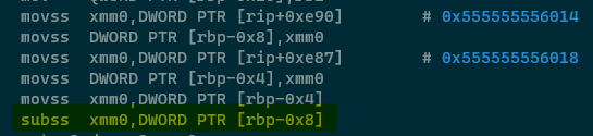 Example of floating point subtraction.